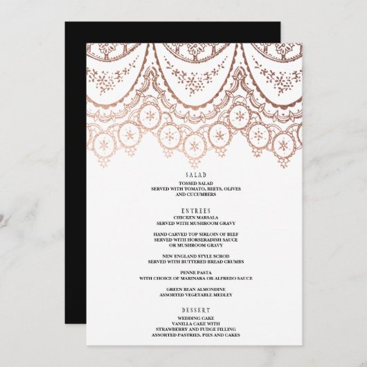 Roos Goud Delicate Kant Bruiloft Menu (Voorkant / Achterkant)