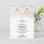 Roos Goud Delicate Kant Bruiloft Menu (Staand voorkant)