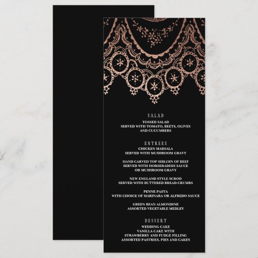 Roos Goud Delicate Kant Bruiloft Menu (Voorkant / Achterkant)