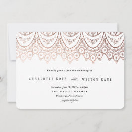 Roos Goud Delicate Kant Bruiloft Uitnodiging