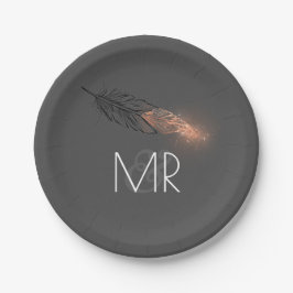 Roos Goud Dipped Feather Elegant Grey Wedding Papieren Bordje