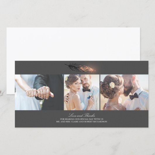 Roos Goud Dipped Feather Elegant Wedding Bedankkaart (Voorkant / Achterkant)