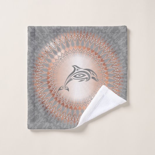 Roos Goud Dolphin Mandala Kustal Bad Handdoek (Wasdoekje)