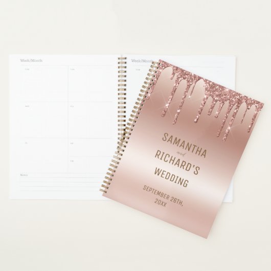 Roos Goud Dripping Glitter Metallic Bruiloft Planner (Display)