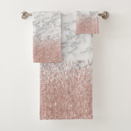 Roos Goud Echt Marmer Glitter Glam Trendy Bad Handdoek (Insitu)