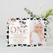 Roos Goud Een foto Bloemen Koe 1e Verjaardag Kaart (Staand voorkant)