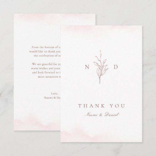 Roos goud Eenvoudig botanisch monogram bedankt (Voorkant / Achterkant)