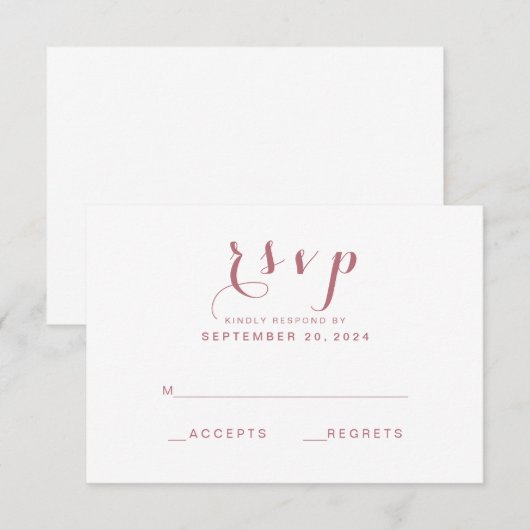 Roos Goud Eenvoudig Elegant Script Bruiloft RSVP (Voorkant / Achterkant)