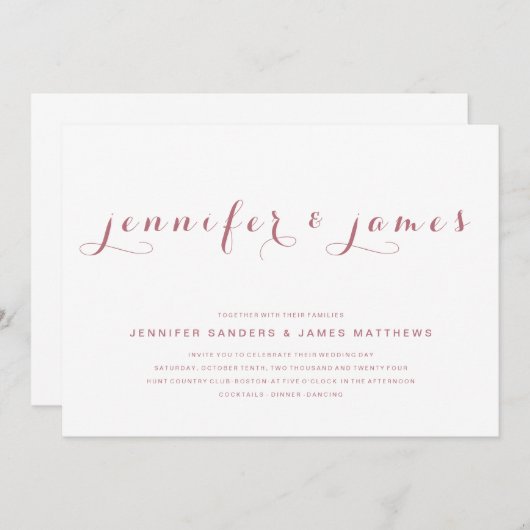 Roos Goud Eenvoudig Elegant Script Modern Bruiloft Kaart (Voorkant / Achterkant)