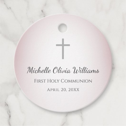Roos Goud Eenvoudig Kruis Eerste Heilige Communie Bedankjes Labels (Voorkant)