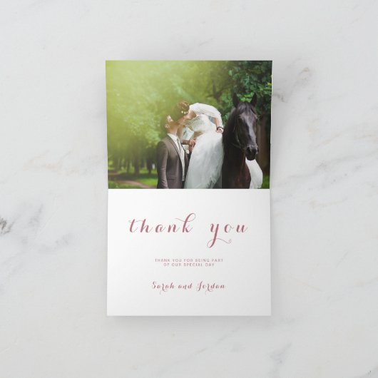 Roos Goud Eenvoudig Script Elegante trouwfoto Bedankkaart (Binnen)