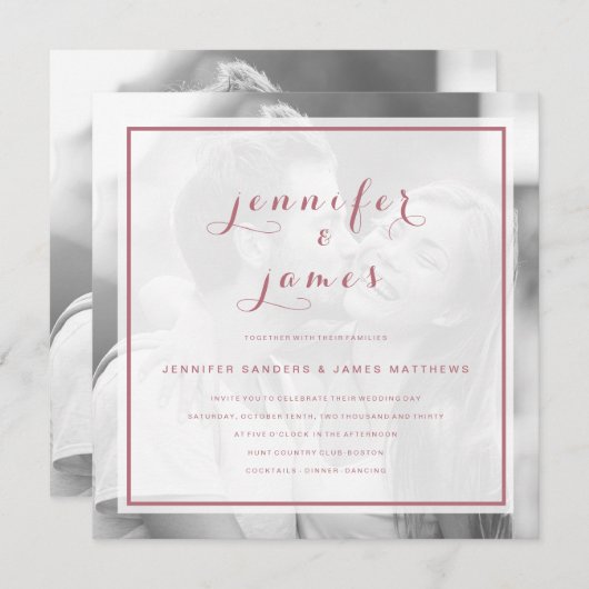 Roos Goud Eenvoudig Script Modern Fotobruiloft Kaart (Voorkant / Achterkant)