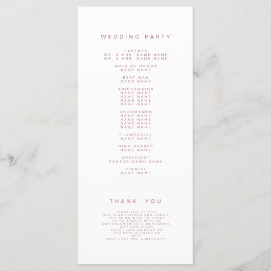 Roos Goud Eenvoudig Script Modern Fotobruiloft Programmakaart (Achterkant)