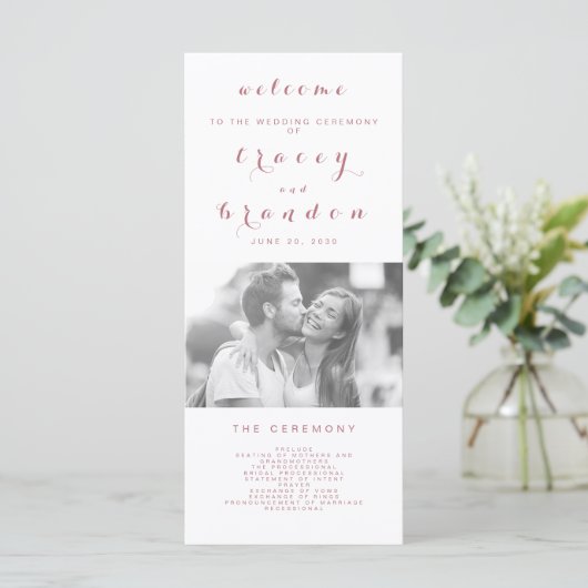 Roos Goud Eenvoudig Script Modern Fotobruiloft Programmakaart (Staand voorkant)