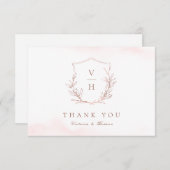 Roos goud eenvoudige botanische monogram bruiloft bedankkaart (Voorkant / Achterkant)