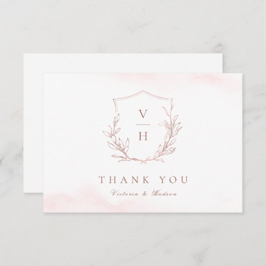 Roos goud eenvoudige botanische monogram bruiloft bedankkaart (Voorkant / Achterkant)