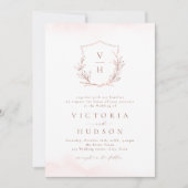 Roos goud eenvoudige botanische monogram bruiloft kaart (Voorkant)