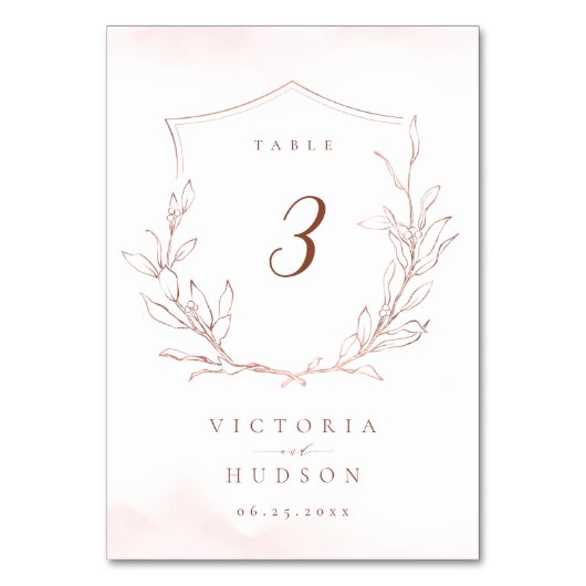 Roos goud eenvoudige botanische monogram bruiloft kaart (Voorkant)