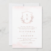 Roos goud eenvoudige botanische monogram bruiloft kaart (Voorkant)