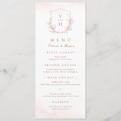 Roos goud eenvoudige botanische monogram bruiloft menu (Voorkant)