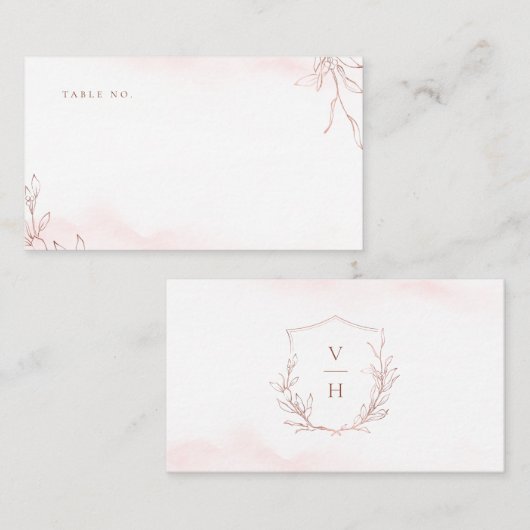 Roos goud eenvoudige botanische monogram bruiloft plaatskaartje (Voorkant / Achterkant)