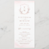 Roos goud eenvoudige botanische monogram bruiloft programmakaart (Voorkant)