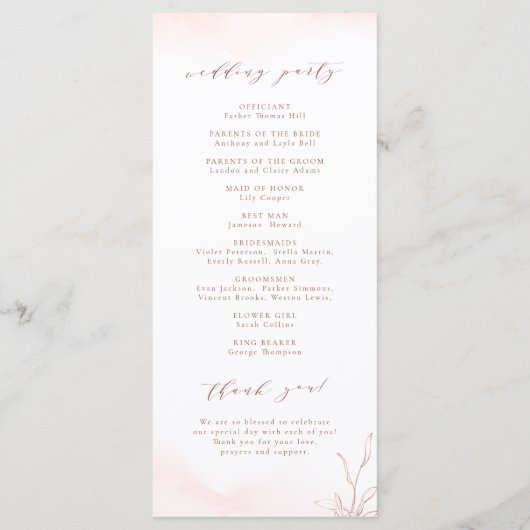 Roos goud eenvoudige botanische monogram bruiloft programmakaart (Achterkant)