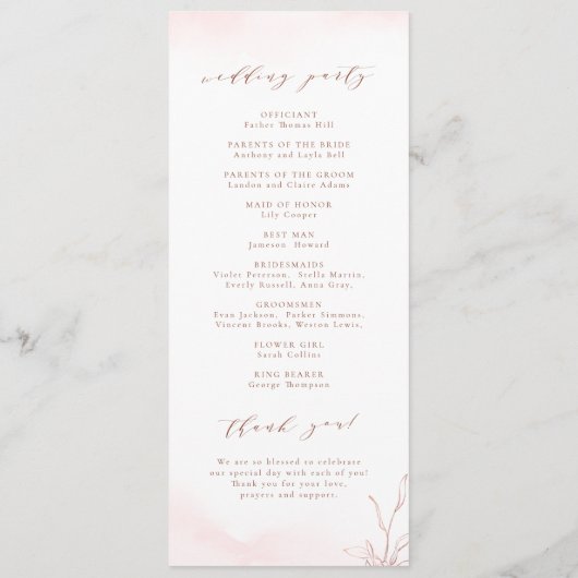 Roos goud eenvoudige botanische monogram bruiloft programmakaart (Achterkant)