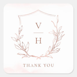 Roos goud eenvoudige botanische monogram bruiloft vierkante sticker