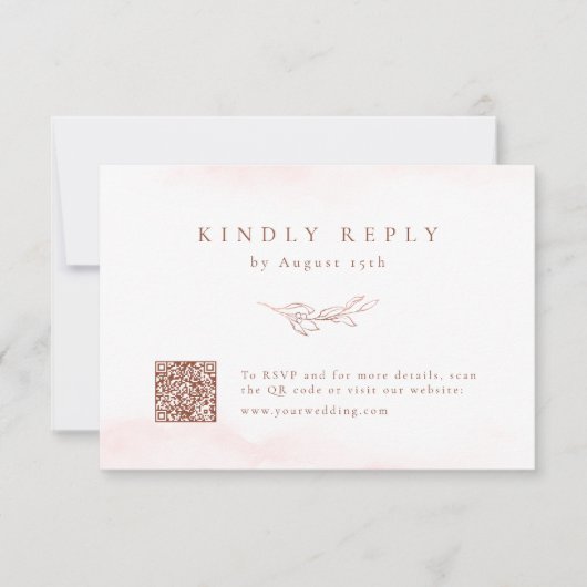 Roos goud eenvoudige elegante botanische QR code b RSVP Kaartje (Voorkant)