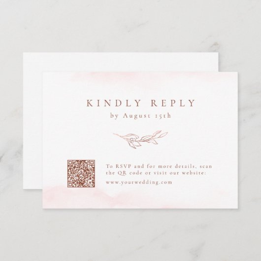 Roos goud eenvoudige elegante botanische QR code b RSVP Kaartje (Voorkant / Achterkant)