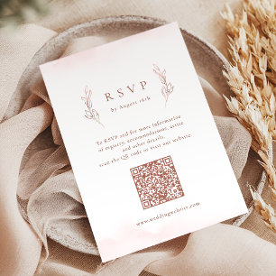 Roos goud eenvoudige elegante botanische QR code b RSVP Kaartje