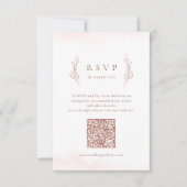 Roos goud eenvoudige elegante botanische QR code b RSVP Kaartje (Voorkant)