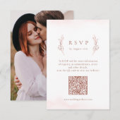 Roos goud eenvoudige elegante botanische QR code b RSVP Kaartje (Voorkant / Achterkant)