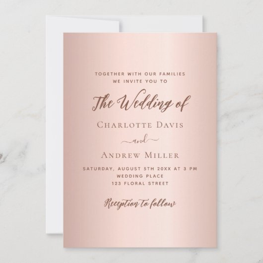 Roos goud eenvoudige elegante bruiloft kaart (Voorkant)