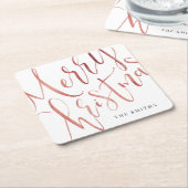 Roos Goud Eenvoudige Kalligrafie Vrolijk Kerstfees Kartonnen Onderzetters (Schuin)