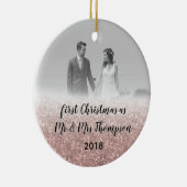 Roos Goud Eerste Kerst Mr & Mrs Paar Foto Keramisch Ornament (Rechts)