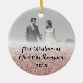 Roos Goud Eerste Kerst Mr & Mrs Paar Foto Keramisch Ornament