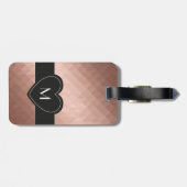 Roos goud, elegant chic girl hartmonogram. bagagelabel (Achterkant horizontaal)