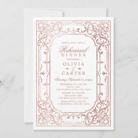 Roos goud elegant repetitief diner kaart (Voorkant)