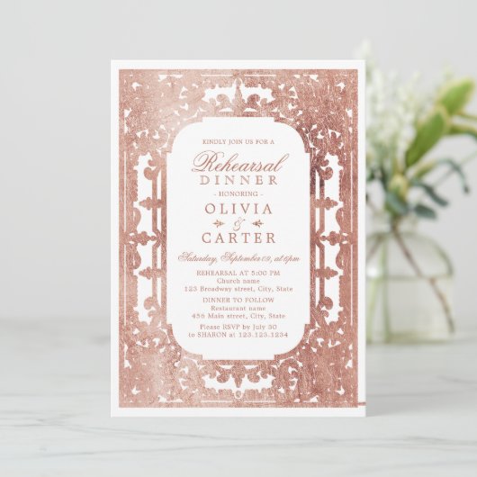 Roos goud elegant   repetitief diner kaart (Staand voorkant)