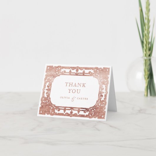 Roos goud elegant romantisch  vintage bruiloft bedankkaart (Voorkant)