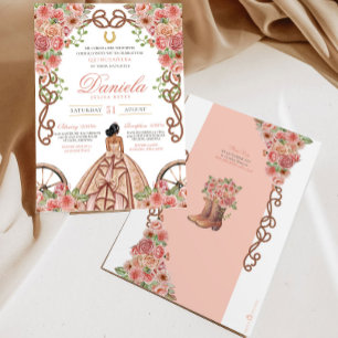 Roos Goud Elegant Western Charro Quinceanera Kaart