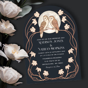 Roos Goud Elegante Art Nouveau Uilen Trouwboog Kaart