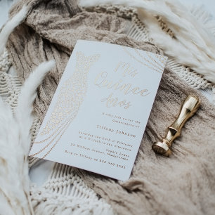 Roos Goud Elegante Folie Jurk Quinceanera Folie Uitnodiging