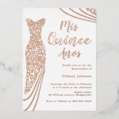 Roos Goud Elegante Folie Jurk Quinceanera Folie Uitnodiging (Voorkant)