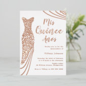 Roos Goud Elegante Folie Jurk Quinceanera Folie Uitnodiging (Staand Voorkant)