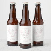 Roos Goud Elegante Kersenbloesem Monogram Crest Bier Etiket (Flessen)