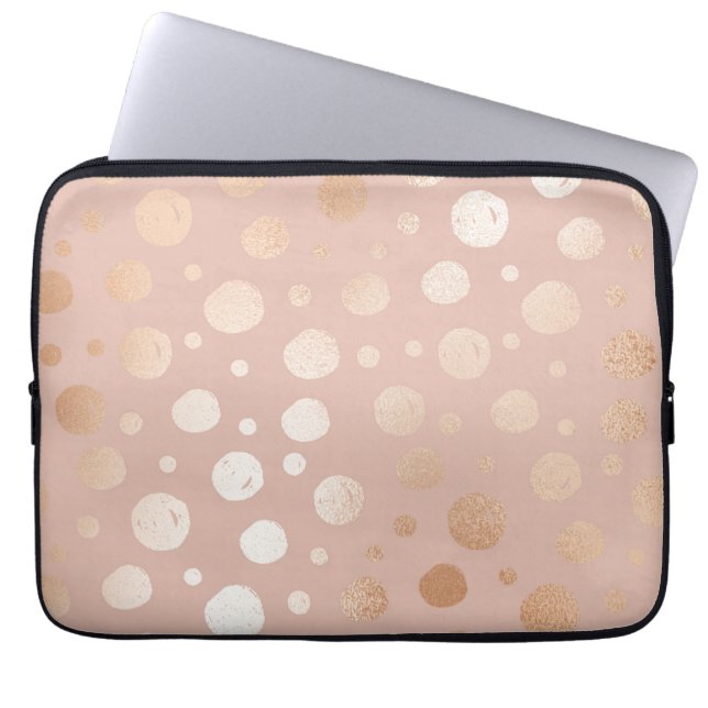 Roos-goud- en beige stippen laptop sleeve (Voorkant)