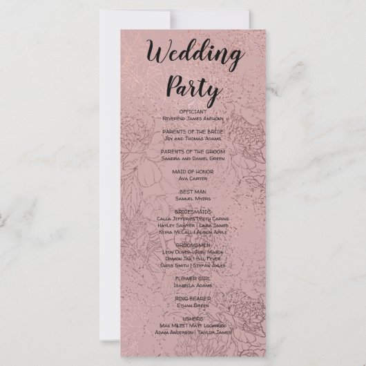 Roos Goud en Bloemen Huwelijk Programma (Achterkant)